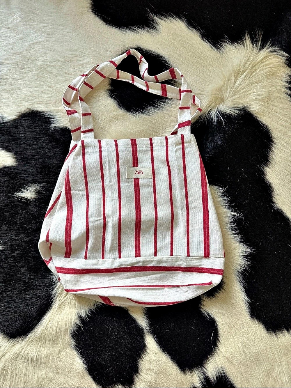 Zara Packable Foldable Recycled Striped Tote Bag White & Red